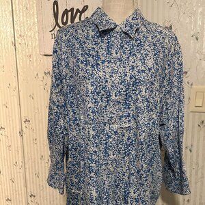 Chaps No Iron Floral Shirt Top Button Up 3/4 Sleeve Size 3X Cotton